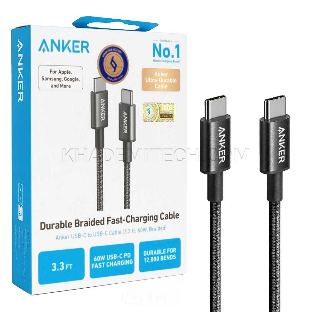 کابل شارژ دو سر تایپ سی انکر مدل ANKER A8752H11 USB-C PD 60W مشکی طول 1 متر
