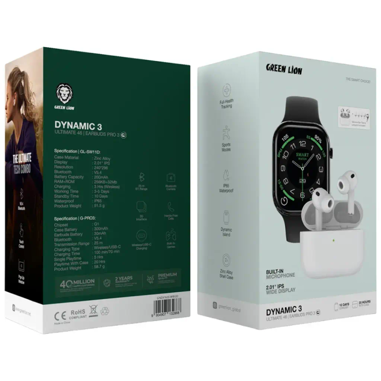 پک ساعت هوشمند Dynamic 3 Ultimate و ایربادز پرو3 گرین لاین مدل GNDYN3SWBUD