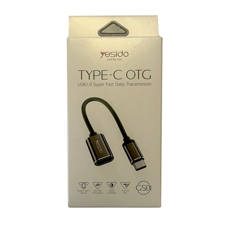 مبدل OTG USB به USB-C یسیدو مدل GS01 طول 0.1 متر، از جنس نایلون پلیاورتان، سازگار با گوشیهای Android و لپتاپهای دارای USB-C، با قابلیت انتقال اطلاعات