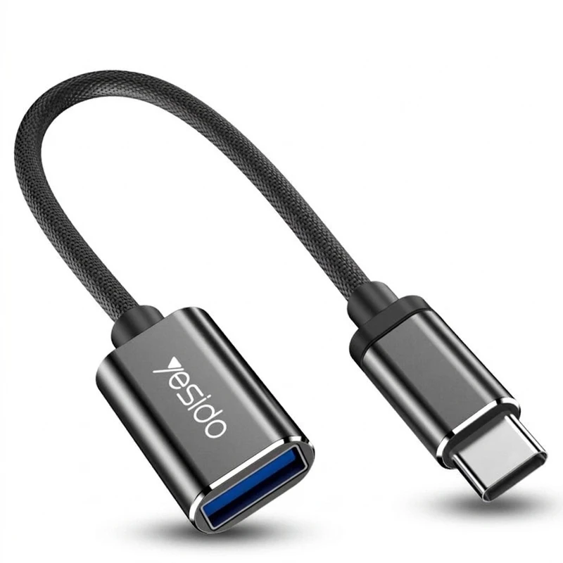 مبدل OTG USB به USB-C یسیدو مدل GS01 طول 0.1 متر، از جنس نایلون پلی‌اورتان، سازگار با گوشی‌های Android و لپ‌تاپ‌های دارای USB-C، با قابلیت انتقال اطلاعات